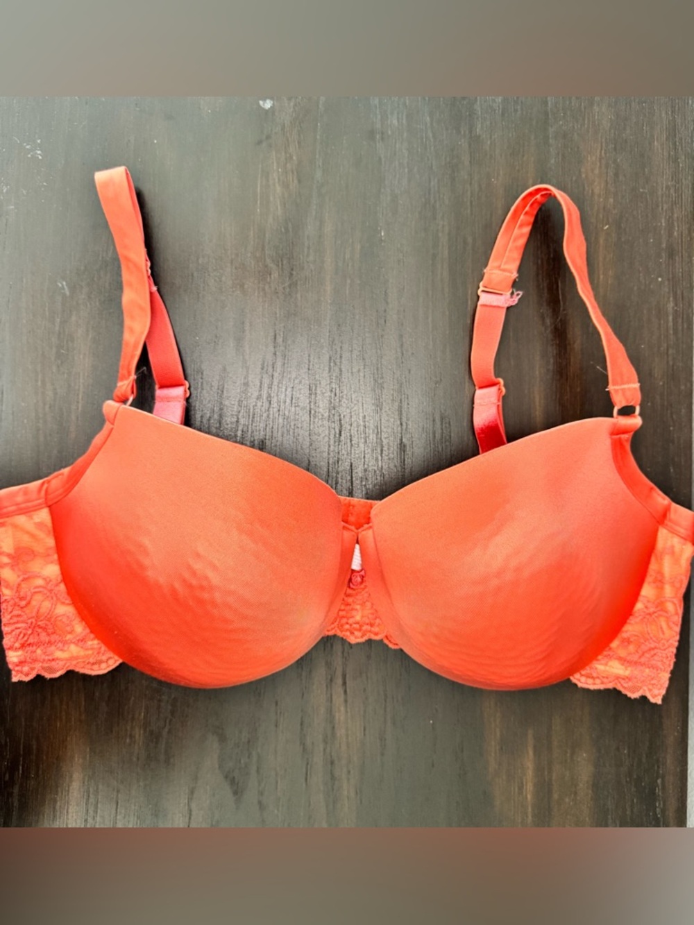 Cacique Lane Bryant 44DD Coral Orange Lace Balconette Underwire Bra